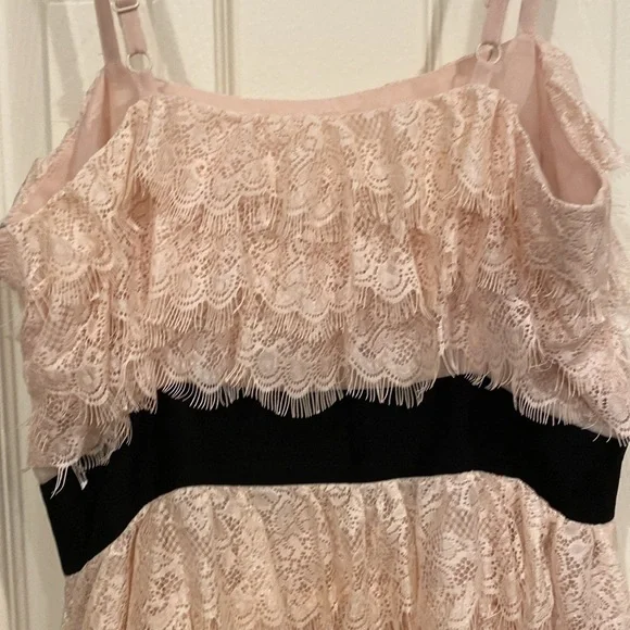 Beautiful Pink Layered Lace Mini DressBlack. Adjustable straps w/Beading detail - Picture 10 of 13